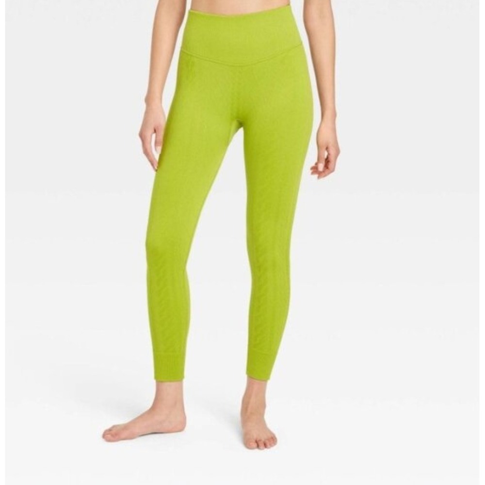 JoyLab High-Waisted Seamless Cable Knit Leggings Lime Green Medium NWT